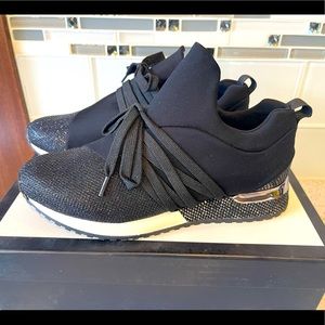 J/Slides Sneakers, Black with glitter detail on toe, Size 7